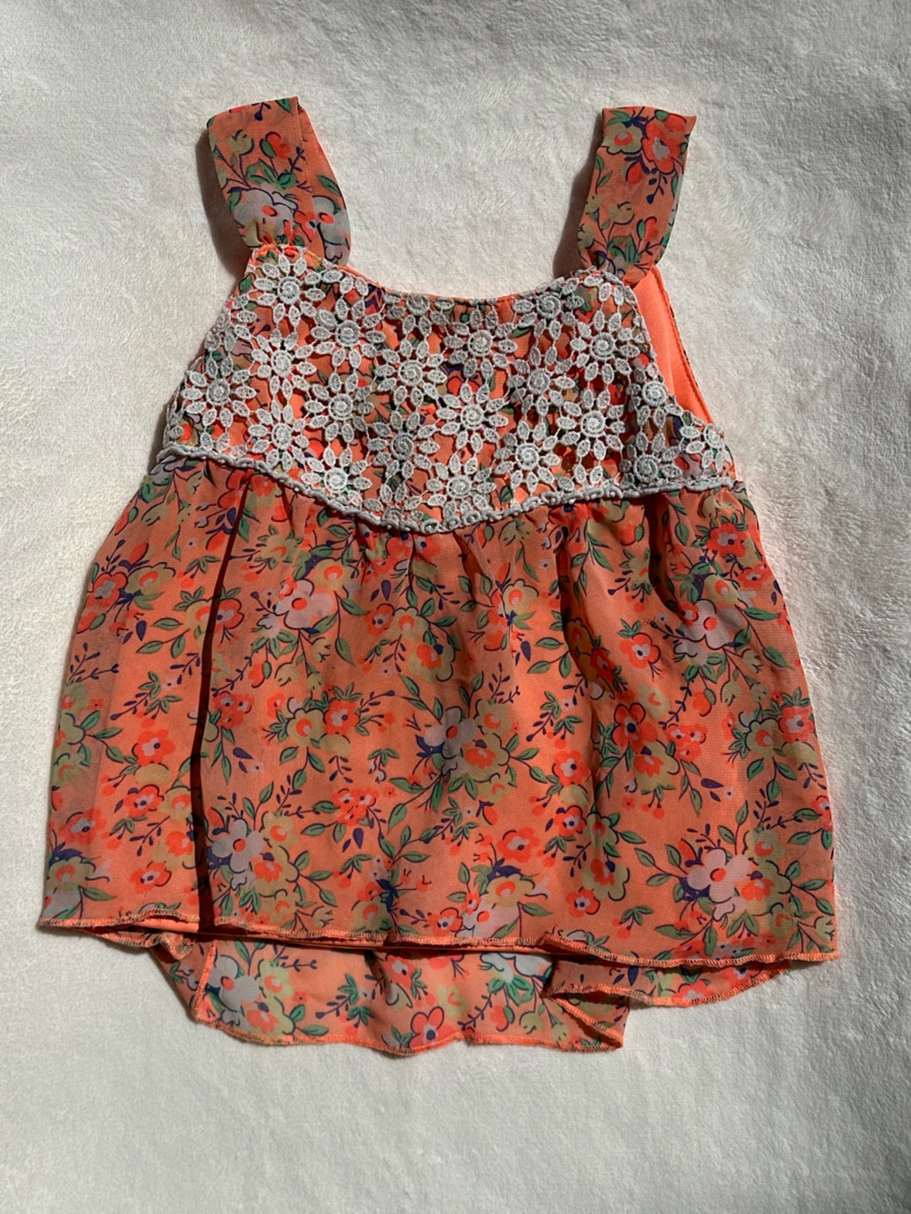 Little Lass Coral Floral Dress with White Lace